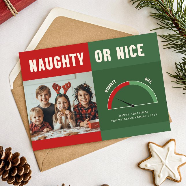 Naughty or Nice | Funny Family Kid Photo Christmas Holiday Card (Creator Uploaded)