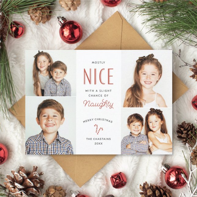 Naughty or Nice Funny Kids Photo Christmas Cards (Creator Uploaded)
