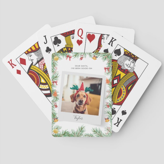 Naughty or Nice Funny Pet Dog Custom Christmas Playing Cards (Back)
