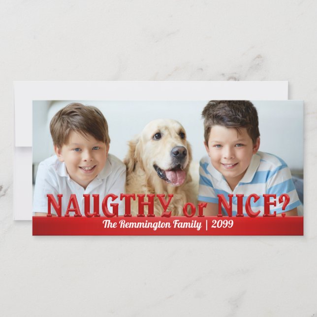Naughty or Nice in Red Fun and Simple Photo Holiday Card (Front)