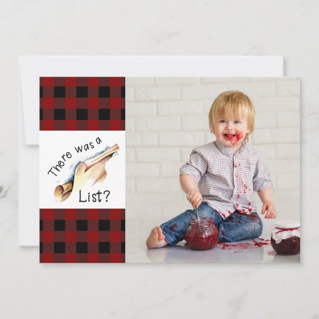 Naughty or Nice List Red Plaid Seasons Greetings Holiday Card (Front)