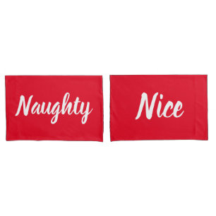 Naughty or Nice Red and White Pillowcases
