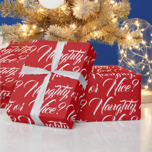Naughty or Nice red white elegant script funny Wrapping Paper