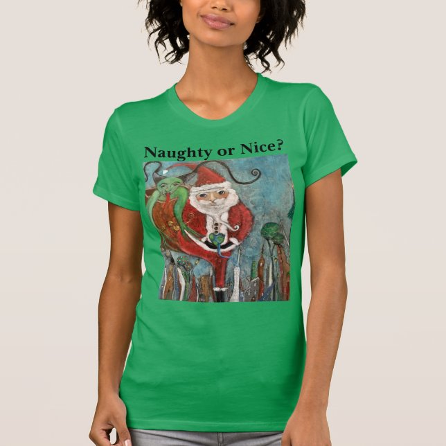 Naughty or Nice Santa and Krampus Art T-Shirt (Front)