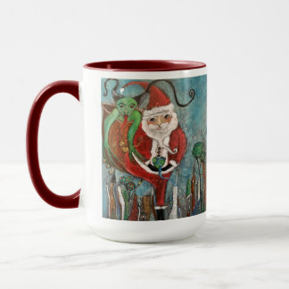 Naughty or Nice Santa and Krampus Whimsical Art Mug