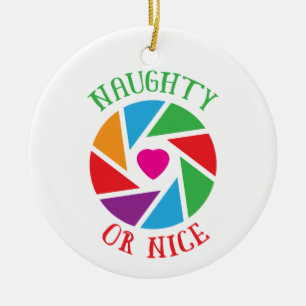 Naughty or Nice Santa Cam Funny Modern Christmas Ceramic Tree Decoration