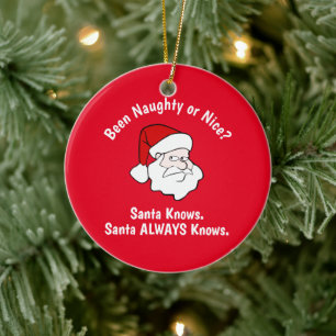 Naughty or Nice Santa Red Ceramic Tree Decoration