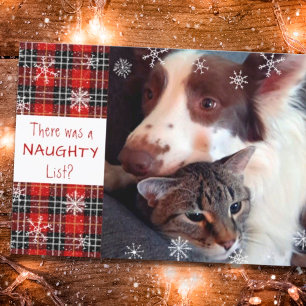 Naughty or Nice Snowflake Red Plaid Your Greeting Holiday Card
