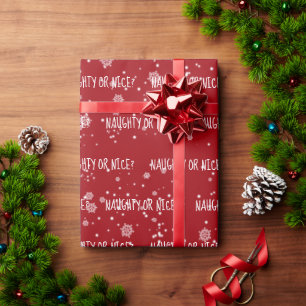 NAUGHTY OR NICE Text In Snowflakes Wrapping Paper