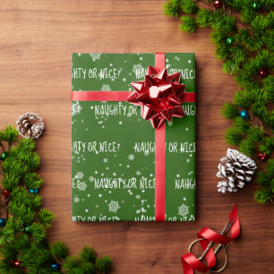 NAUGHTY OR NICE Text In Snowflakes     Wrapping Paper