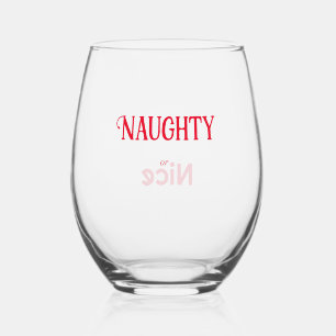 Naughty or Nice Text Stemless Wine Glass