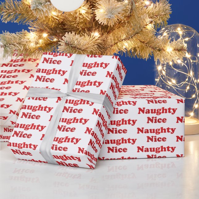 Naughty or nice white red modern typography funny wrapping paper (Holidays)