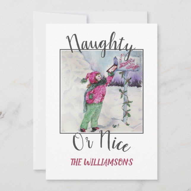 Naughty or Nice with photo Holiday Card (Front)