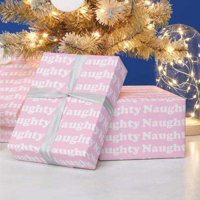 Naughty pink white typography pattern funny cute wrapping paper (Holidays)