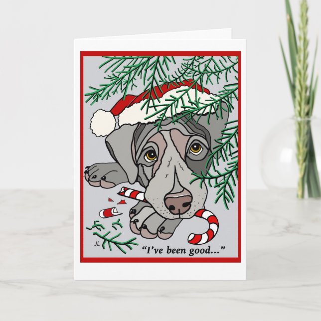 Naughty Puppy Christmas Note Card (Front)