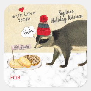 Naughty racoon eats your Christmas cookies baking Square Sticker