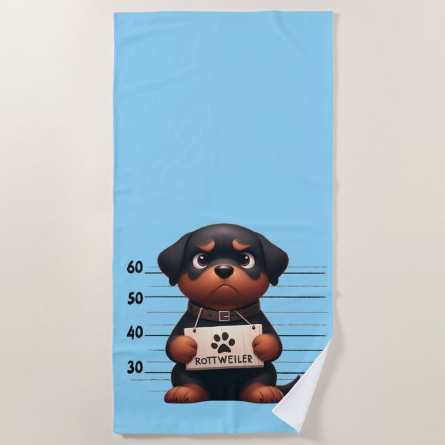 Naughty Rottweiler Beach Towel (Front)