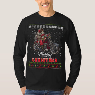 Naughty Santa Riding Motorcycle Christmas Dirt Bik T-Shirt