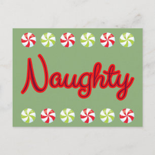 Naughty Script with Christmas Candy Holiday Postcard