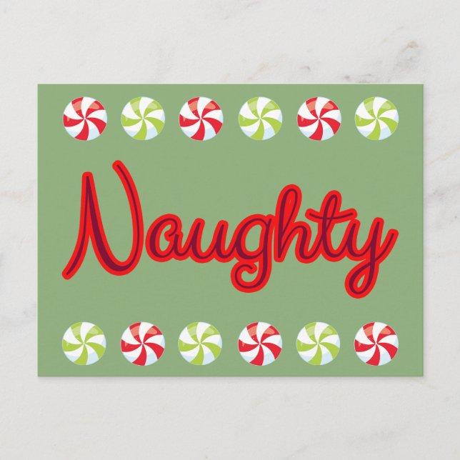 Naughty Script with Christmas Candy Holiday Postcard (Front)