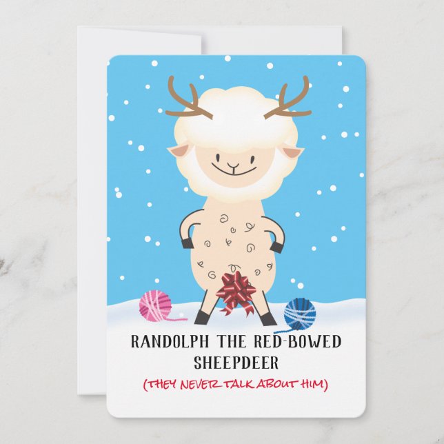 Naughty sheep reindeer knitting crochet Christmas Holiday Card (Front)