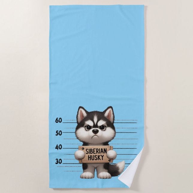 Naughty Siberian Husky  Beach Towel (Front)
