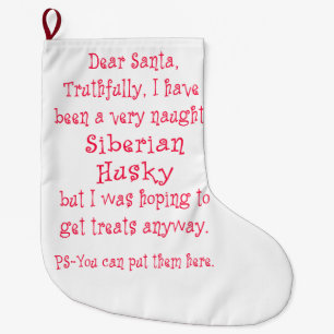 naughty Siberian Husky Large Christmas Stocking