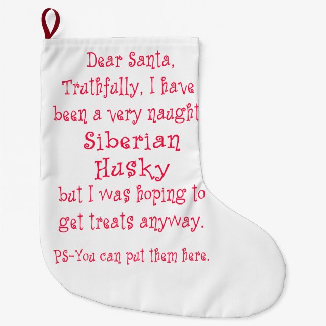 naughty Siberian Husky Large Christmas Stocking (Front)