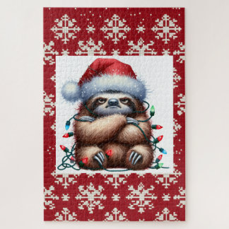 Naughty Sloth Tangled in the Christmas Lights Jigsaw Puzzle