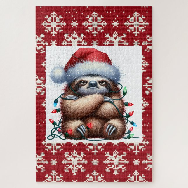 Naughty Sloth Tangled in the Christmas Lights Jigsaw Puzzle (Vertical)