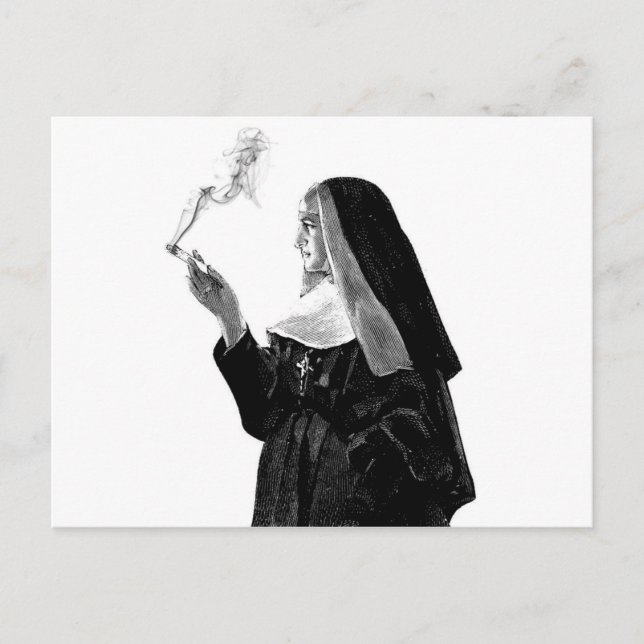 Naughty Smoking Nun Postcard (Front)