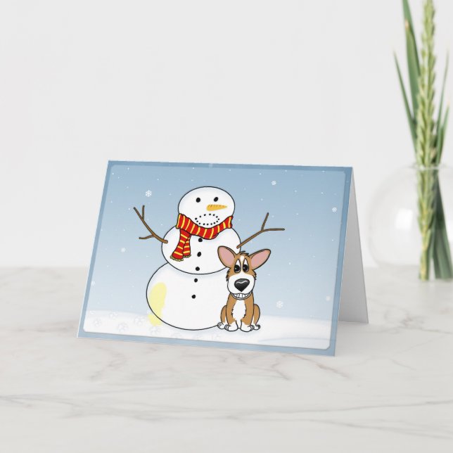 Naughty Snowman Corgi Christmas Card 2 (Front)