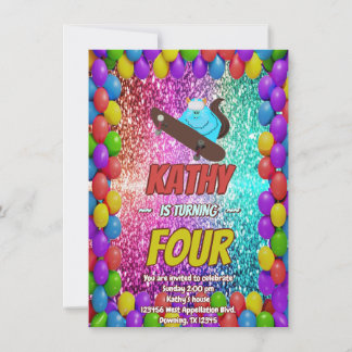 Naughty Squirrel Skateboard Birthday Party Invite