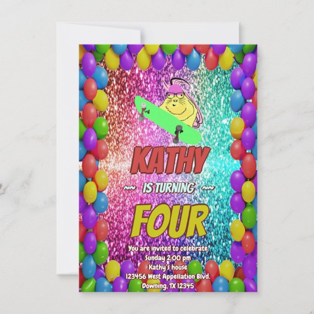 Naughty Squirrel Skateboard Birthday Party Invite (Front)