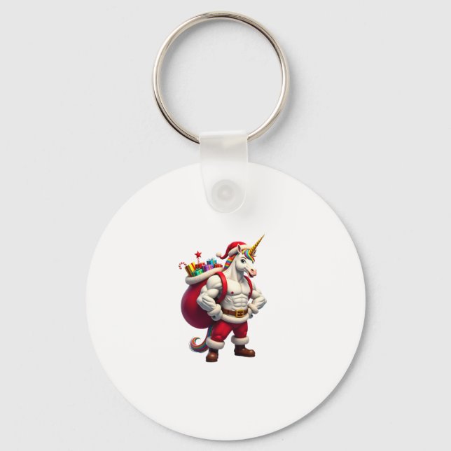 Naughty Unicorn Pun Funny Family Christmas Morning Key Ring (Front)