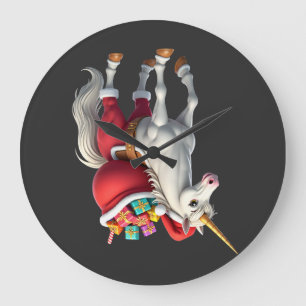 Naughty Unicorn Pun Funny Family Christmas Morning Large Clock