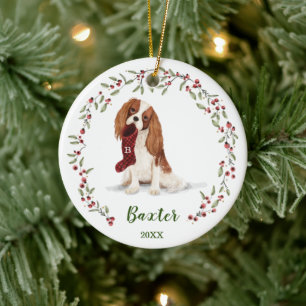 Naughty Watercolor Spaniel Dog Photo Memory Ceramic Tree Decoration