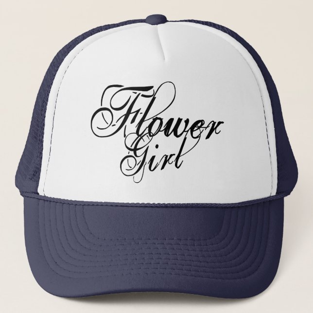 Naughy Grunge Script - Flower Girl Black Trucker Hat (Front)