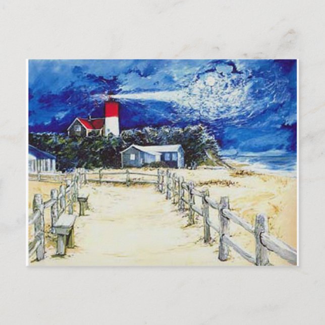 Nauset Light Conferring with the Moon Postcard (Front)