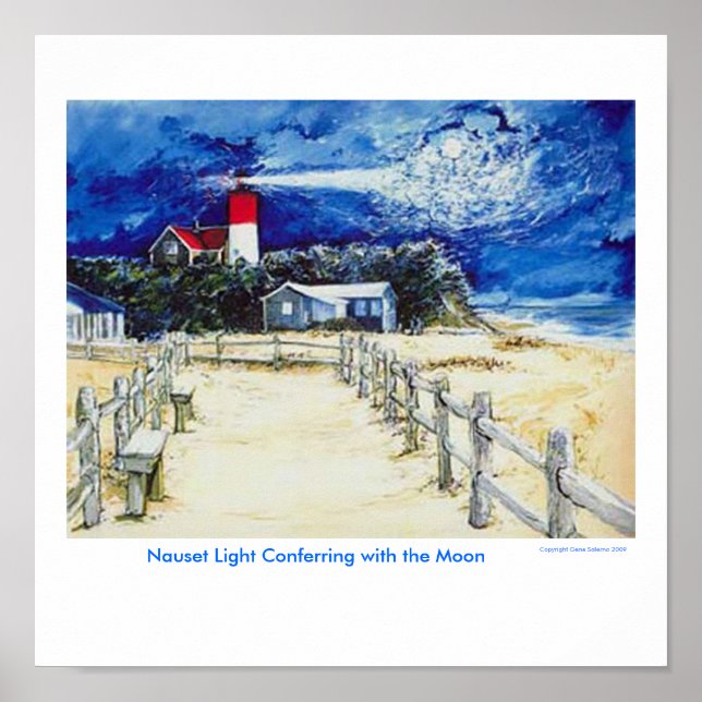 Nauset Light Conferring with the Moon Poster (Front)