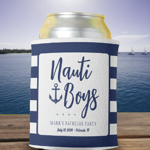 Nauti Boys Anchor Striped Nautical Bachelor Party Can Cooler