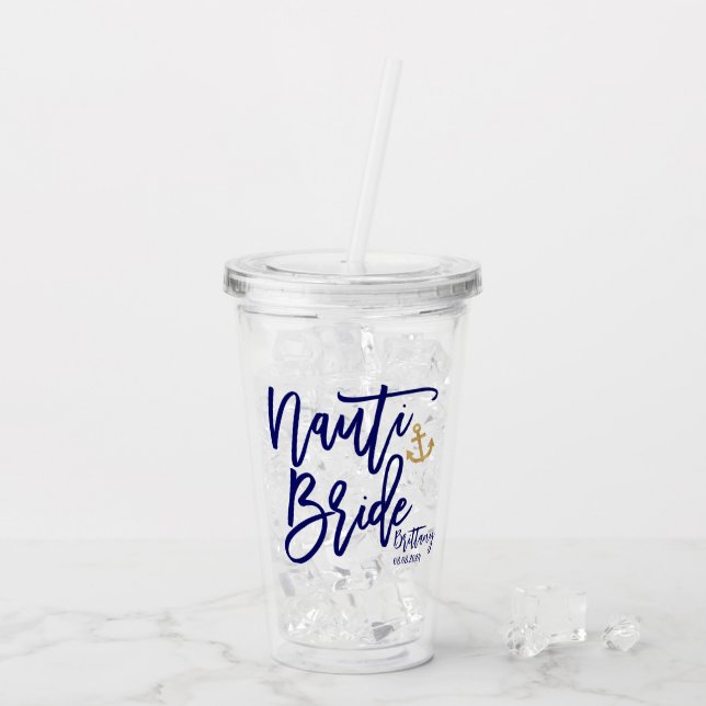 Nauti Bride Funny Coastal Bachelorette Party Acrylic Tumbler (Back Ice)