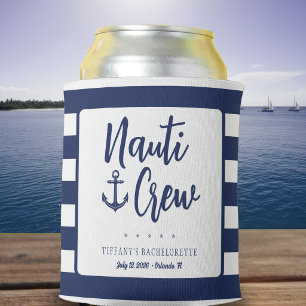 Nauti Crew Anchor Striped Nautical Bachelorette Can Cooler