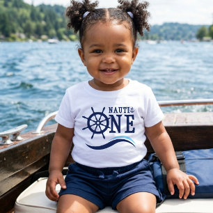 Nauti One Nautical 1st Birthday Blue Ship Helm Baby T-Shirt