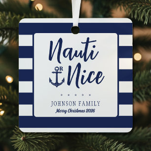 Nauti or Nice Anchor Striped Merry Christmas Metal Tree Decoration