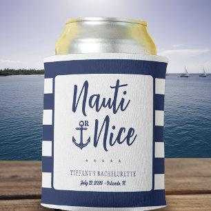 Nauti or Nice Anchor Striped Nautical Bachelorette Can Cooler