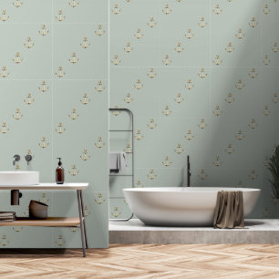 Nautic Anchor Gold Green Rope Pattern Wallpaper