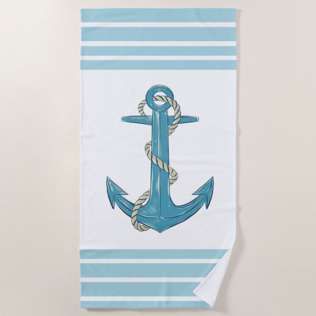 Nautica Anchor and Stripes Beach Towel (Front)