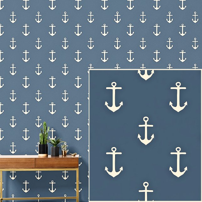 Nautical 0ff-White Anchor on Dark Grey / Blue  Wallpaper (Creator Uploaded)