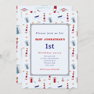 Nautical 1st Birthday Sailboat Birthday Party Invitation